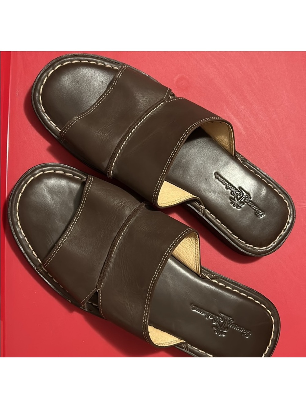 Tommy Bahama Brown Leather Slide Sandals Sz 11